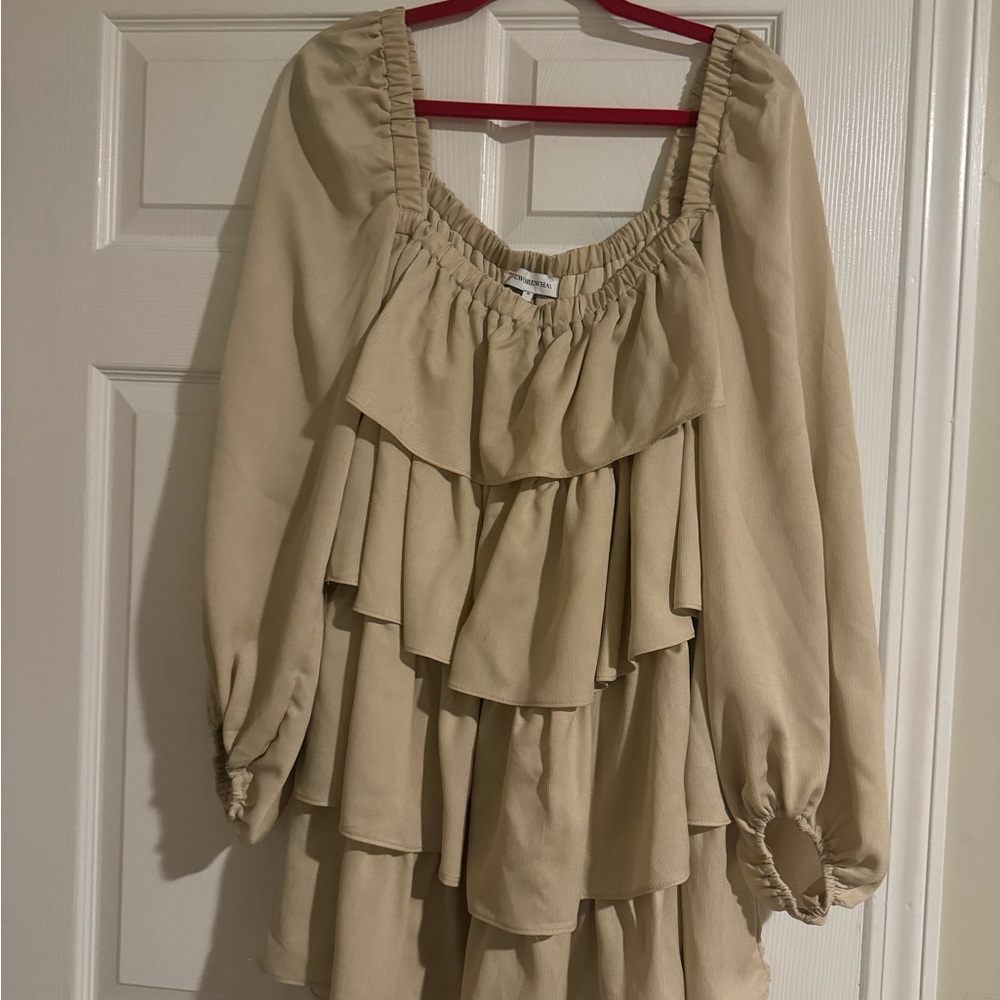 Beige Ruffled Long Sleeve Dress - Picture 2 of 3